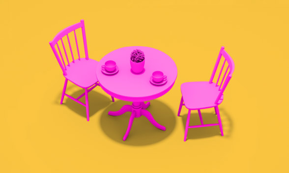 Illustration av ett bord och stolar